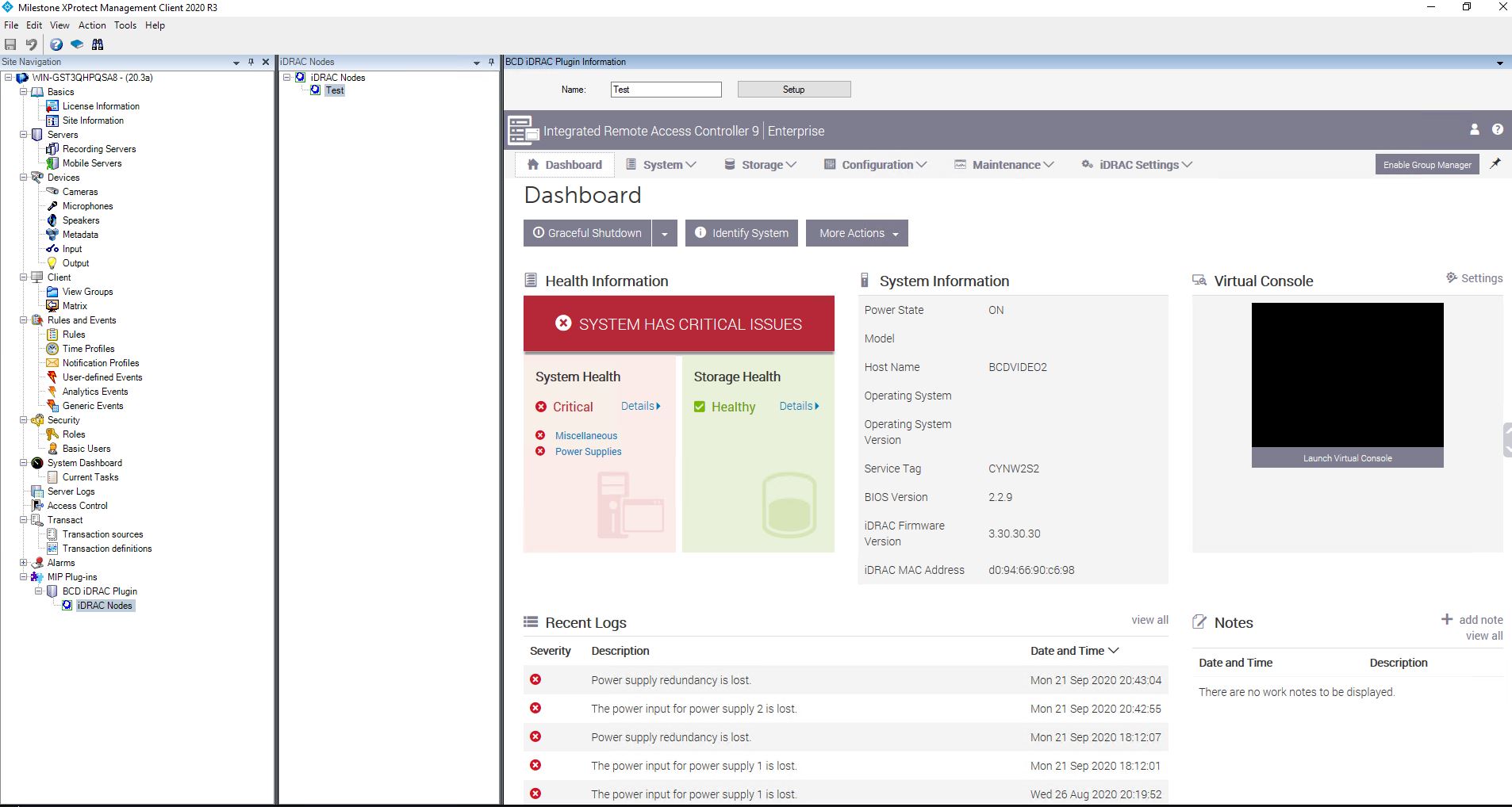 Harmonize iDRAC for Milestone XProtect dashboard 